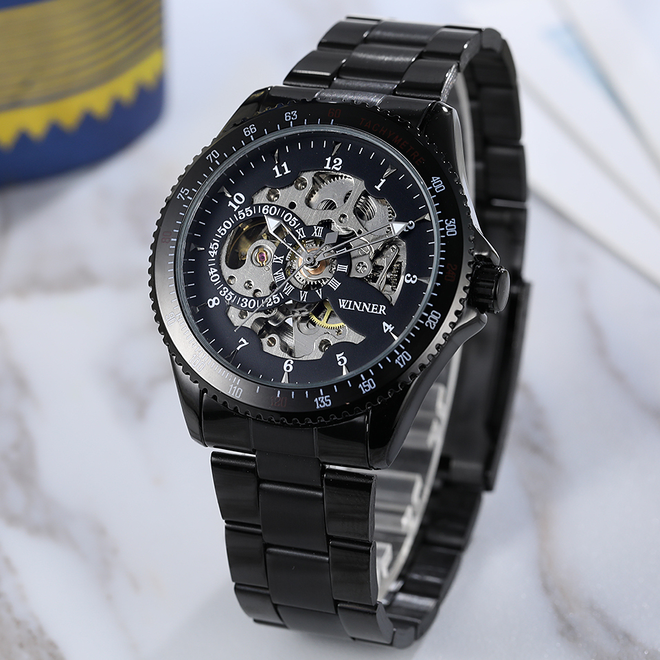 Чоловічий механічний годинник Winner Fractal 2110 з автозаводом, чорний — фото 3