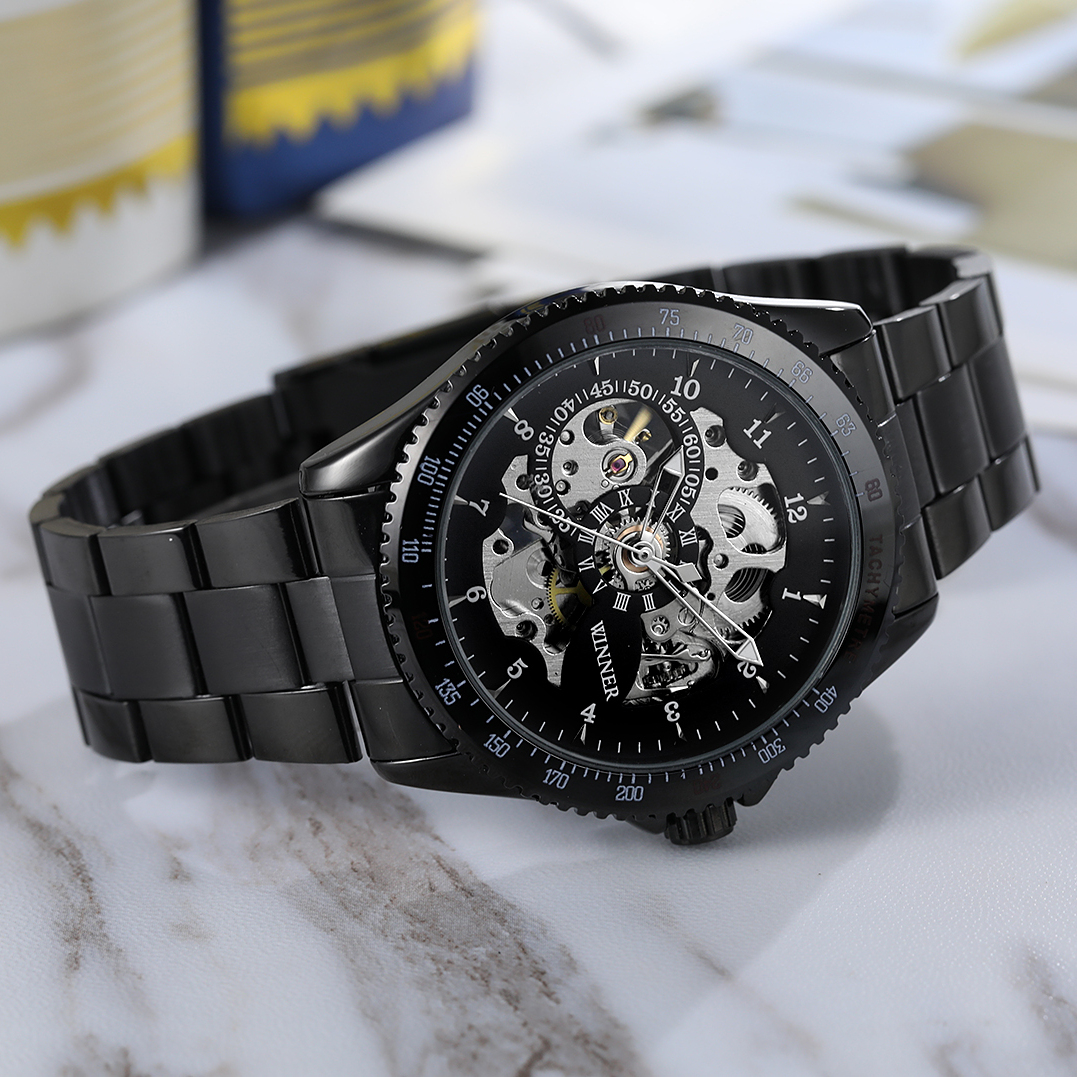 Чоловічий механічний годинник Winner Fractal 2110 з автозаводом, чорний — фото 4