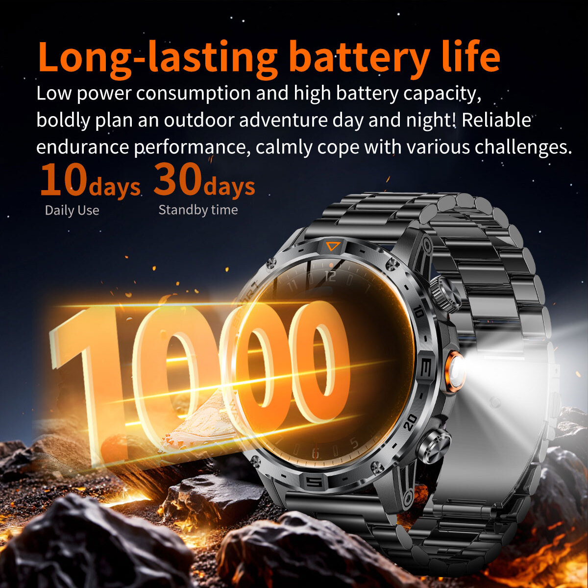 UWatch Smart Fire Rubber смарт-годинник з компасом, OLED 1.7″ і 2 ремінцями — фото 6
