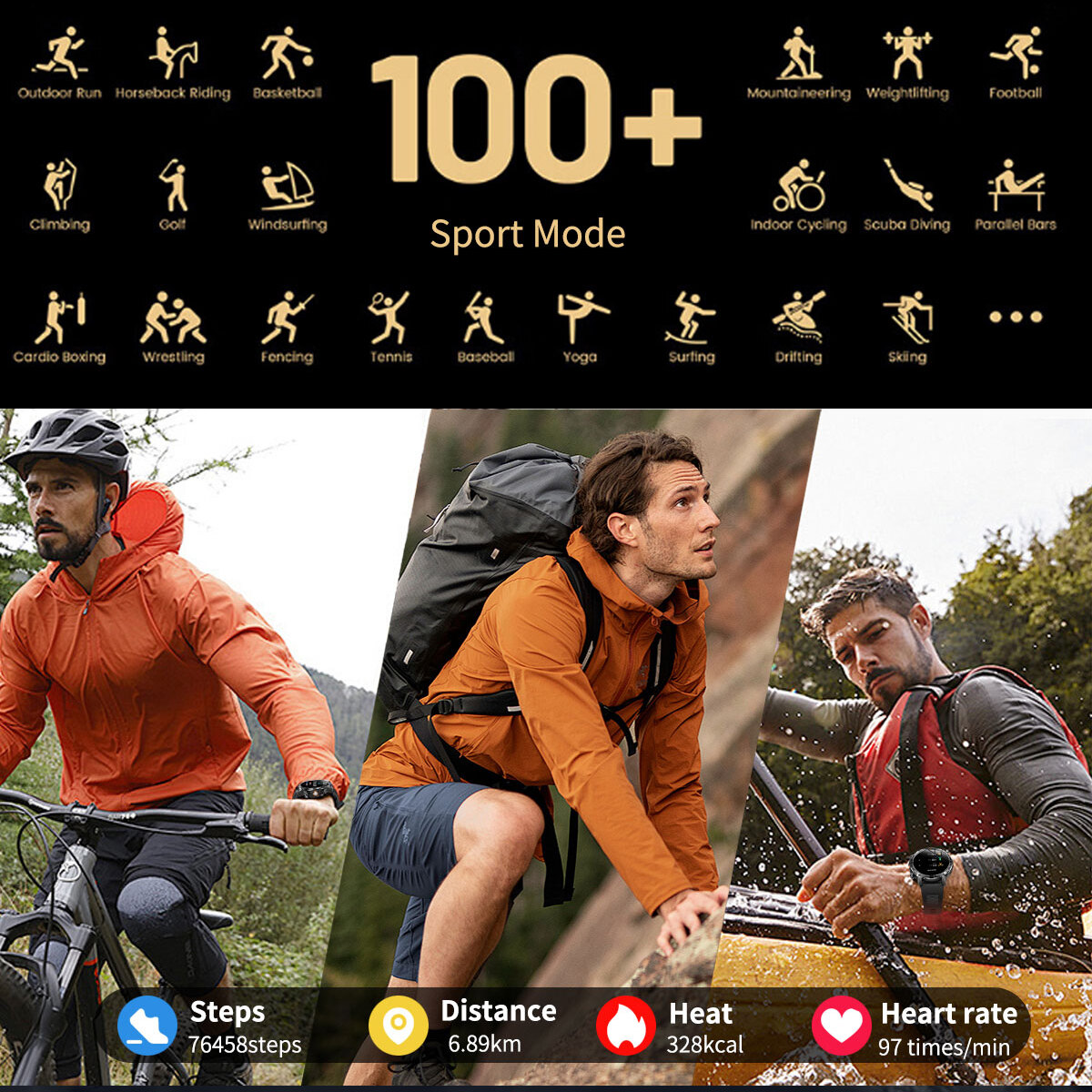 UWatch Smart Fire Rubber смарт-годинник з компасом, OLED 1.7″ і 2 ремінцями — фото 7