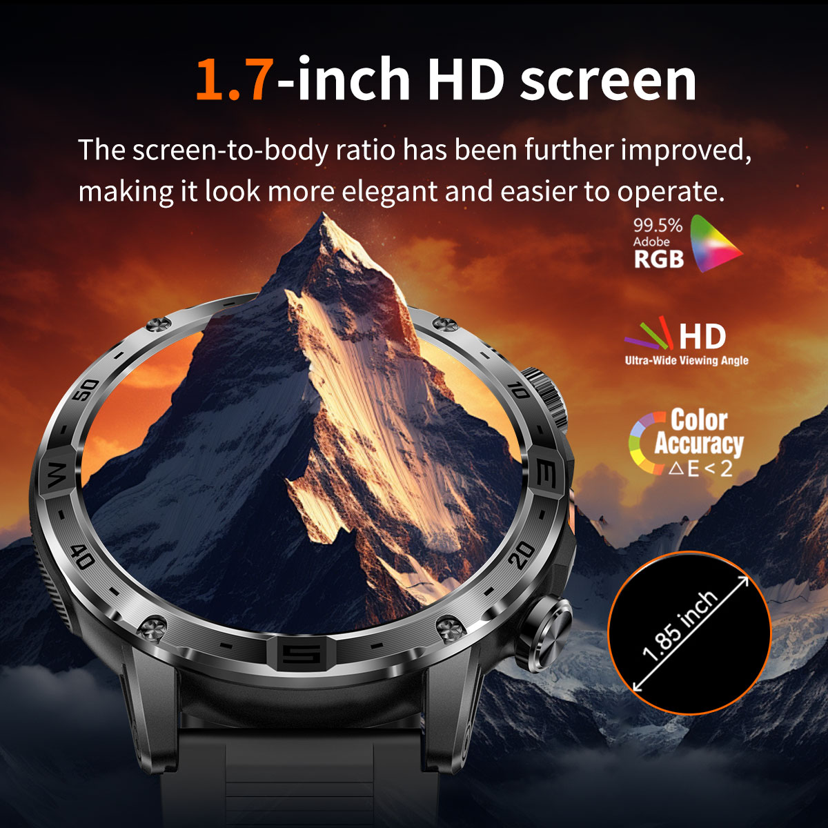 UWatch Smart Fire Rubber смарт-годинник з компасом, OLED 1.7″ і 2 ремінцями — фото 10