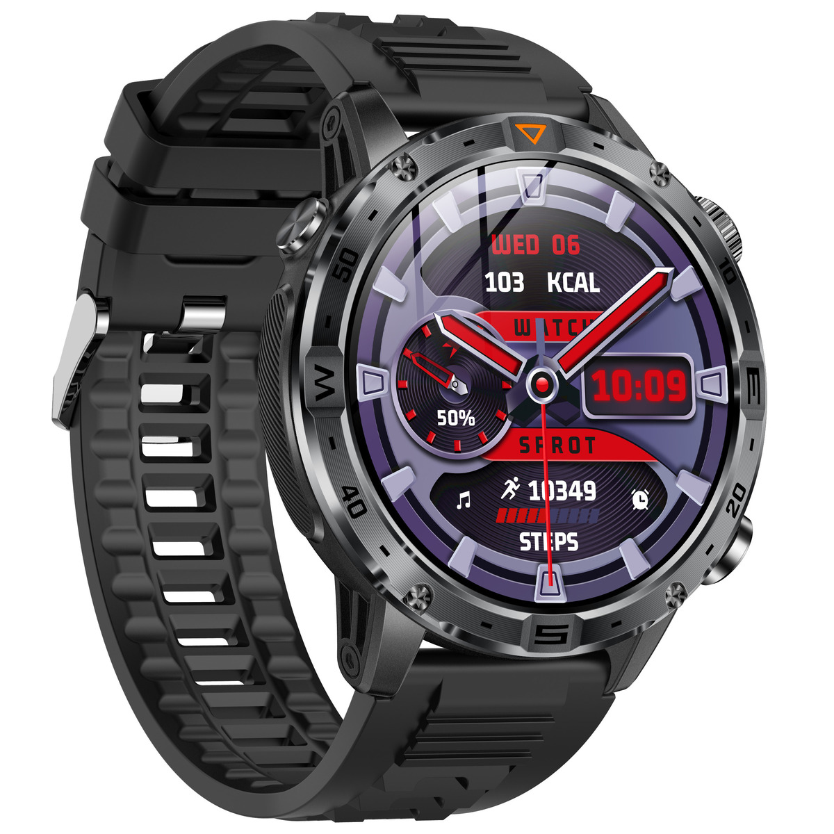 UWatch Smart Fire Rubber смарт-годинник з компасом, OLED 1.7″ і 2 ремінцями — фото 3