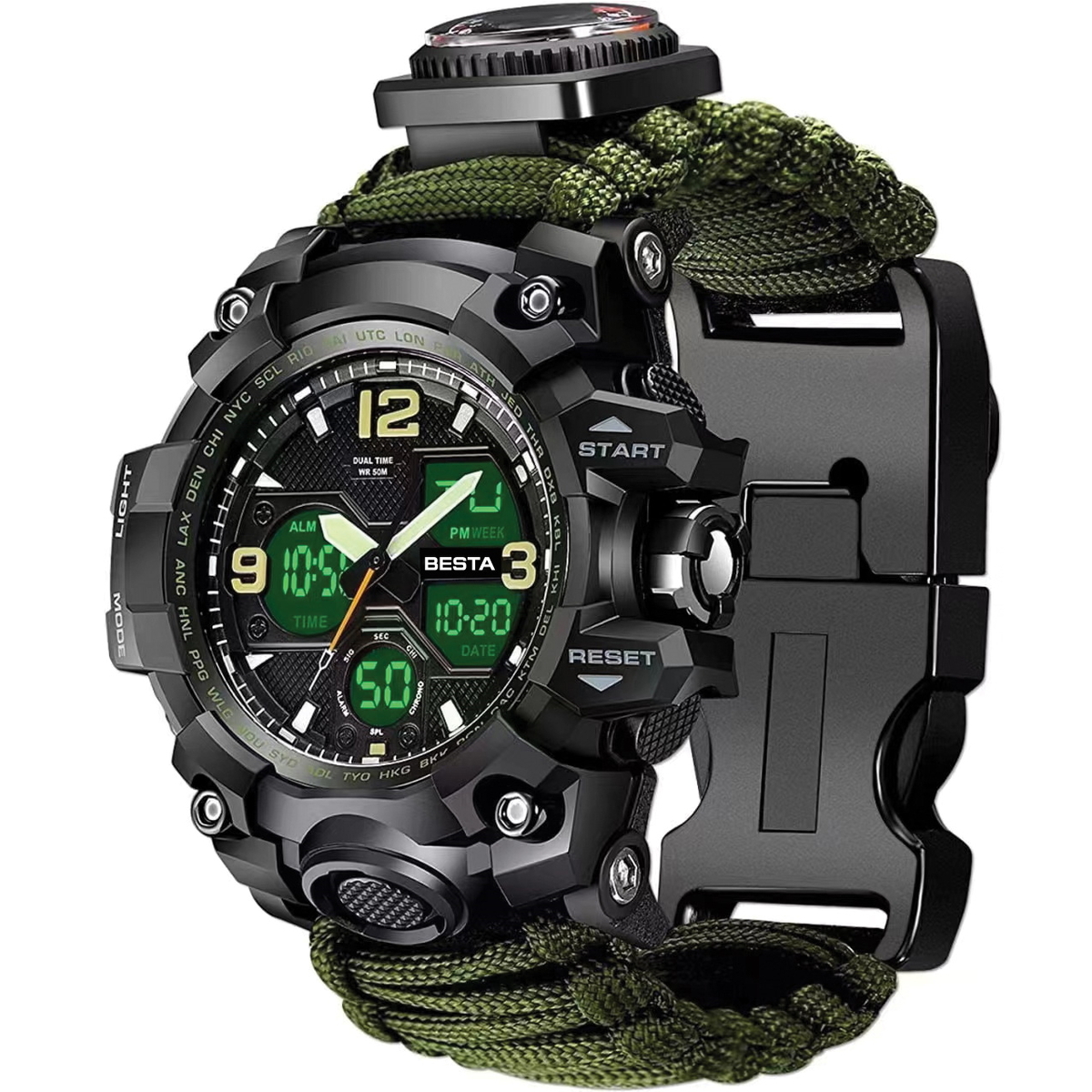Чоловічий тактичний годинник Besta Life Pro 1435 з компасом, LED-лампою та підсвічуванням — фото 1