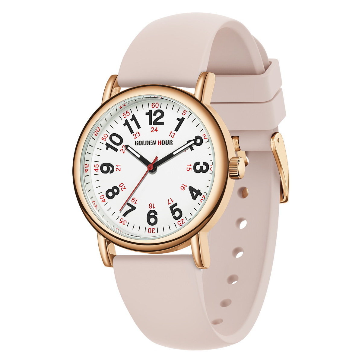 Жіночий годинник GoldenHour Trend Pink 38 мм з рожевим каучуковим ремінцем