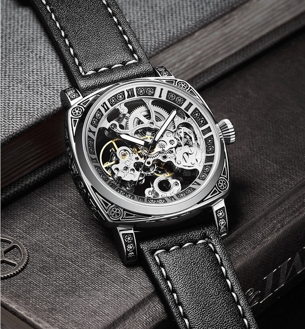 Чоловічий годинник WishDoIt Baron Imperial Black 2294 з автозаводом і 2 ремінцями — фото 3
