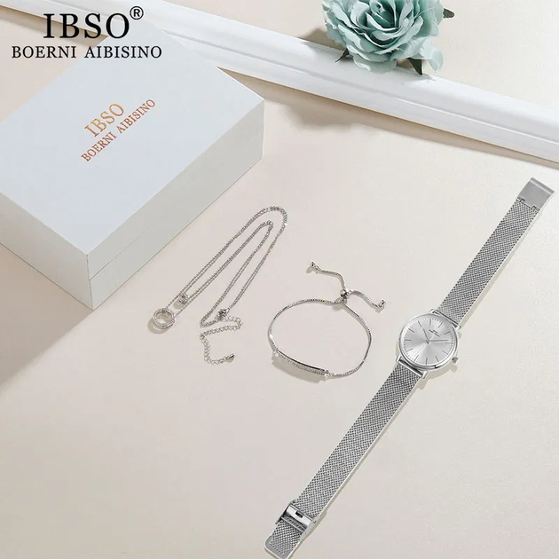 Подарунковий набір Baosaili BOX IBSO Silver з жіночим годинником і прикрасами — фото 2
