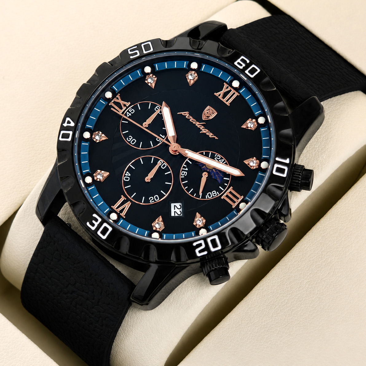 Чоловічий годинник Poedagar Extra Prestige Black 2433 з 2 ремінцями — фото 2