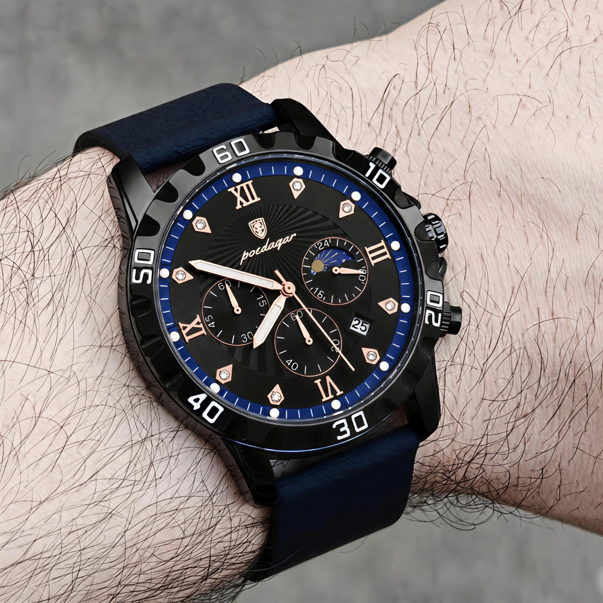 Чоловічий годинник Poedagar Extra Prestige Black 2433 з 2 ремінцями — фото 7
