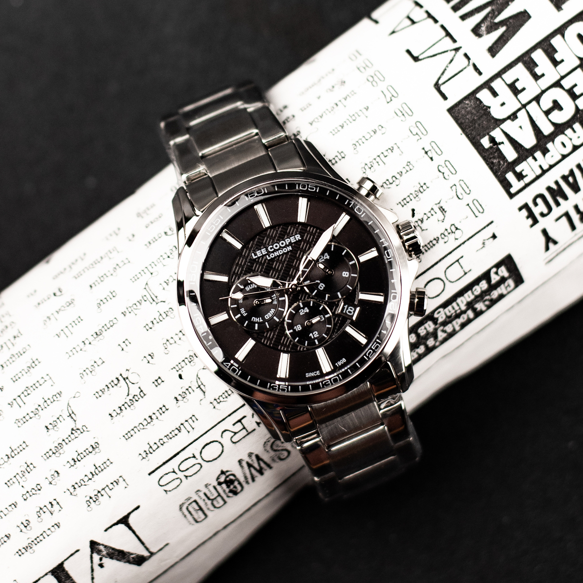 Чоловічий годинник Lee Cooper SuperMetal 1965 сріблястий з чорним циферблатом — фото 5
