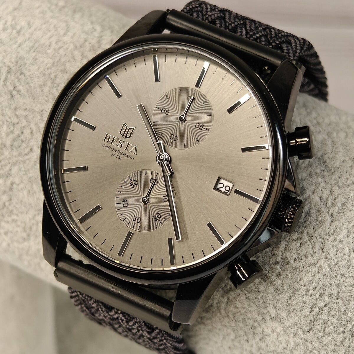 Чоловічий годинник Besta Mars Black & Gray Nylon 2154 з двома ремінцями — фото 7