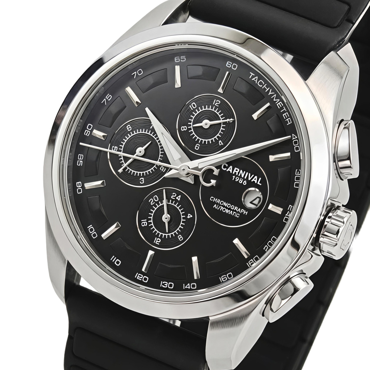 Чоловічий механічний годинник Carnival Genius Prestige Black 2303 з 2 ремінцями — фото 1