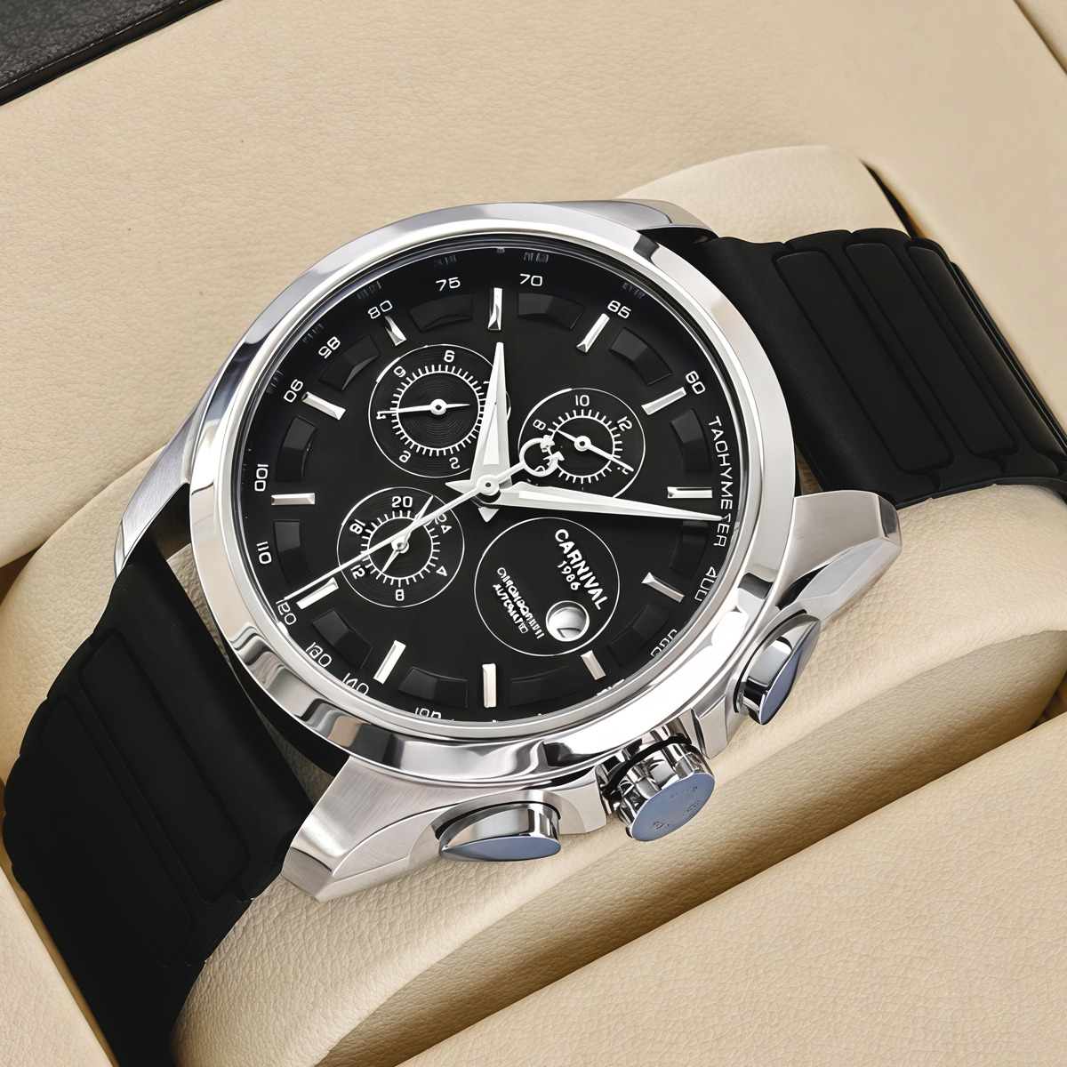 Чоловічий механічний годинник Carnival Genius Prestige Black 2303 з 2 ремінцями — фото 2