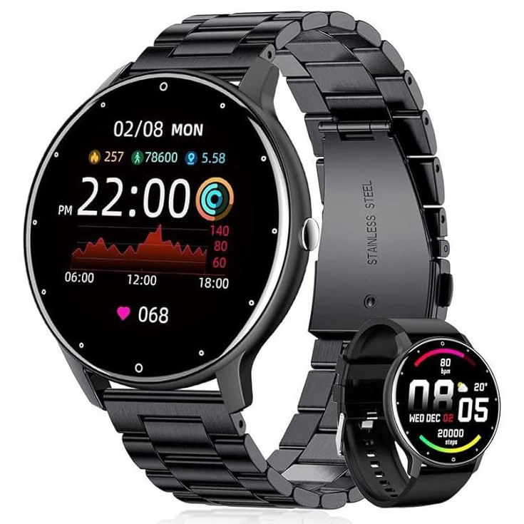Смарт годинник UWatch Smart Classic Steel Black 1.28", чорний, 2 ремінці — фото 1