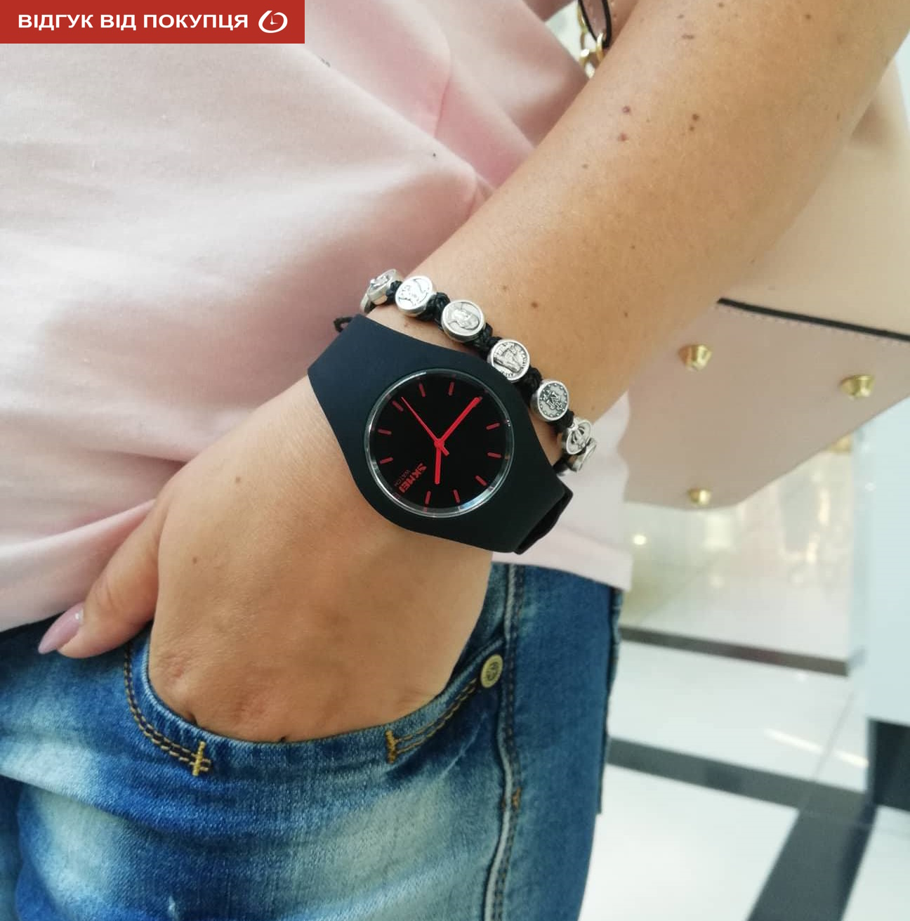 Жіночий годинник Skmei Rubber Black 9068 з чорним каучуковим ремінцем — фото 10