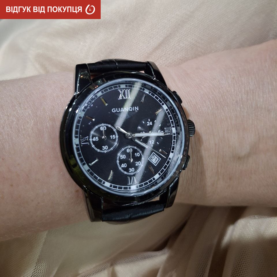 Чоловічий годинник Guanquin Liberty Leather 2064 з чорним шкіряним ремінцем — фото 5