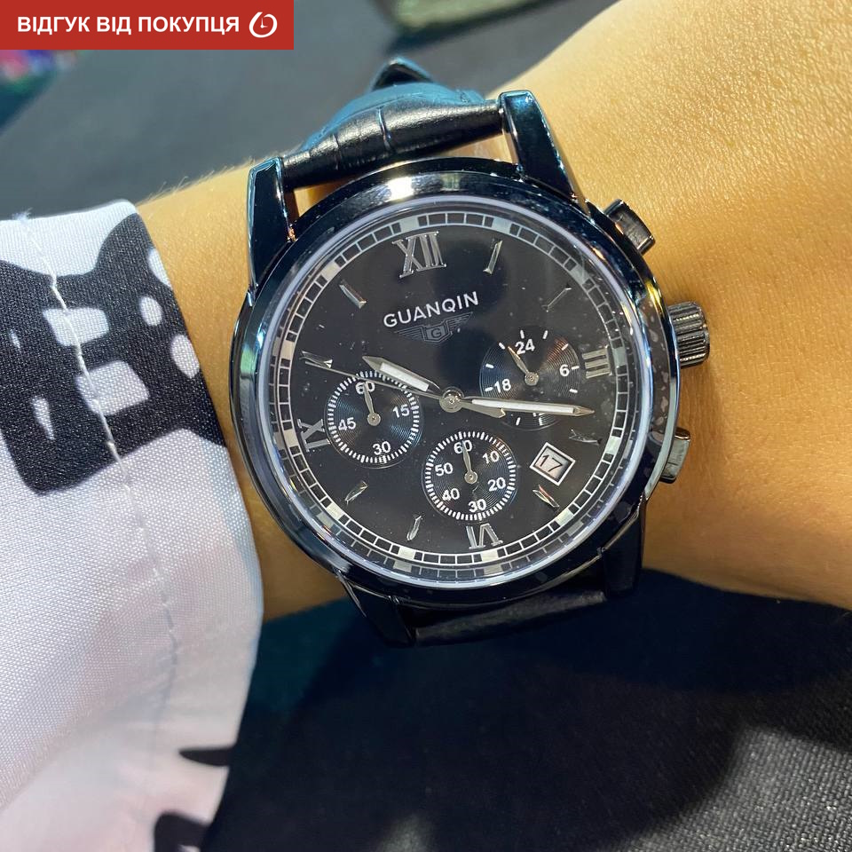 Чоловічий годинник Guanquin Liberty Leather 2064 з чорним шкіряним ремінцем — фото 6