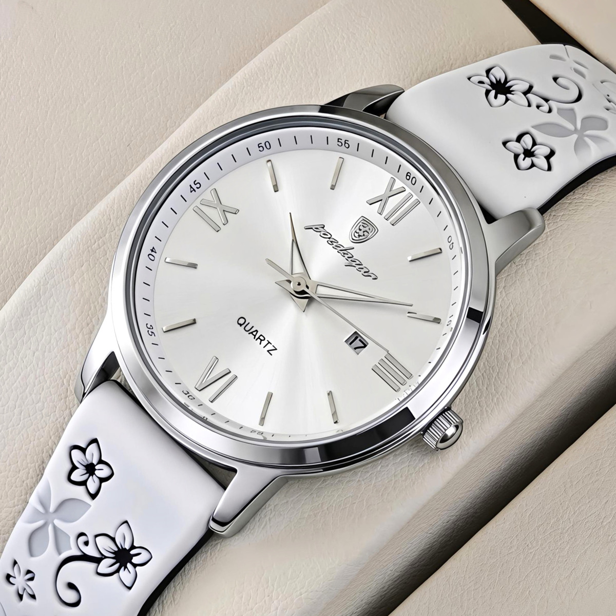 Жіночий годинник Poedagar Passion White Flower 2376 з браслетом і білим ремінцем — фото 2