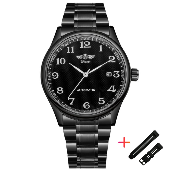Чоловічий годинник Winner Handsome Elastic Black 2218 з автозаводом і 2 ремінцями — фото 8