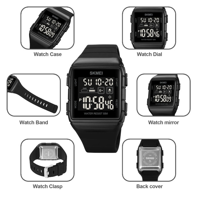 Чоловічий годинник Skmei Hakaton Pro 1537 чорний цифровий 5 ATM — фото 8