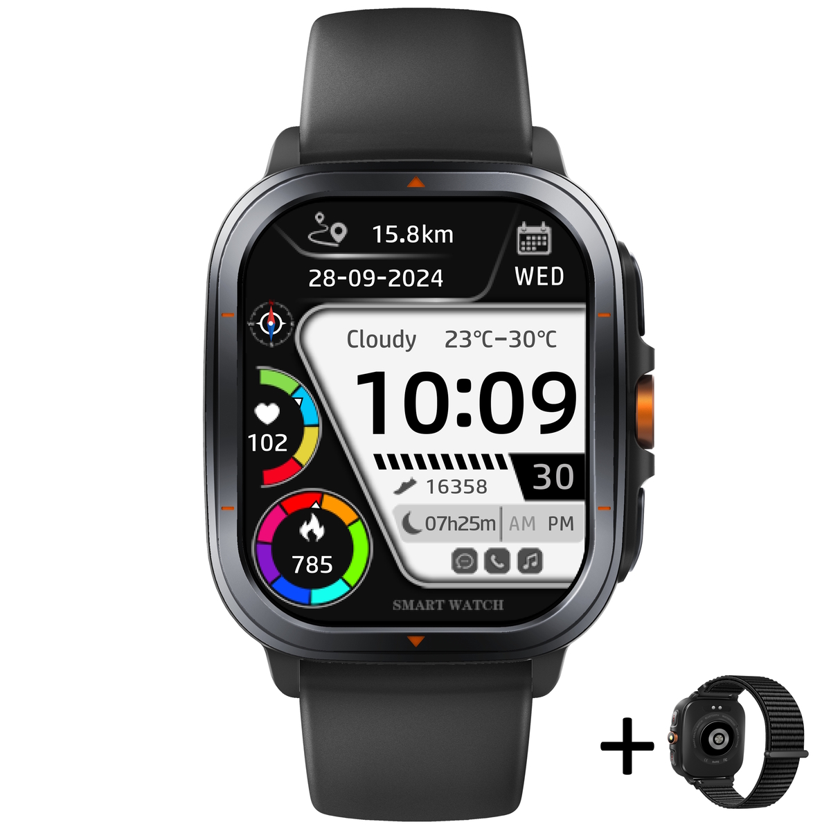Смартгодинник UWatch Smart Bavaro Nano Rubber 2.01″ GPS, Bluetooth-дзвінки, 2 ремінці — фото 1