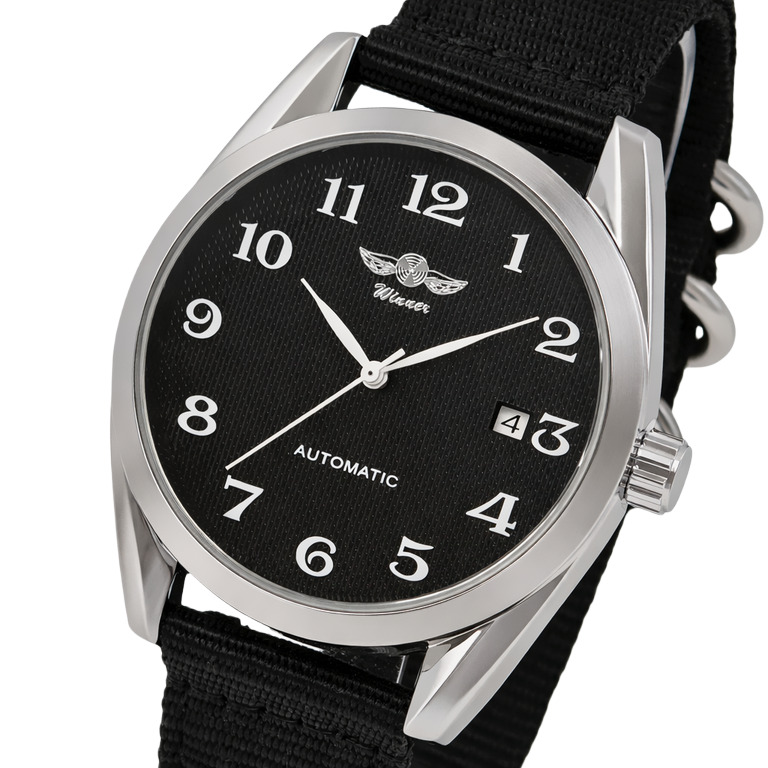 Чоловічий механічний годинник Winner Handsome Textile Black 2255 з автозаводом, 2 ремінці — фото 1