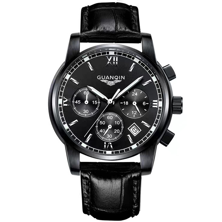 Чоловічий годинник Guanquin Liberty Leather 2064 з чорним шкіряним ремінцем — фото 1
