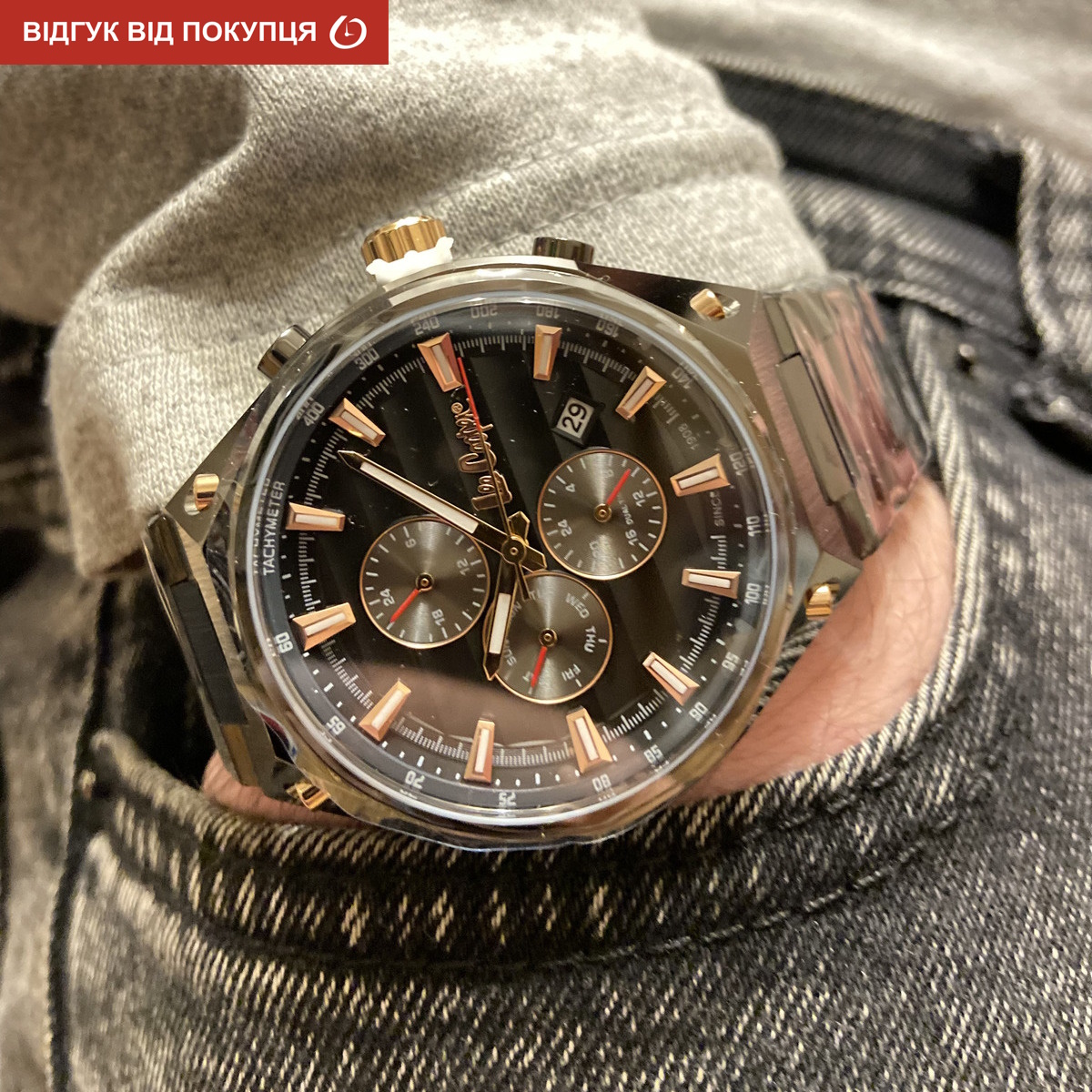 Чоловічий годинник Lee Cooper Ice Black 1838 зі сталевим браслетом, 45 мм — фото 10