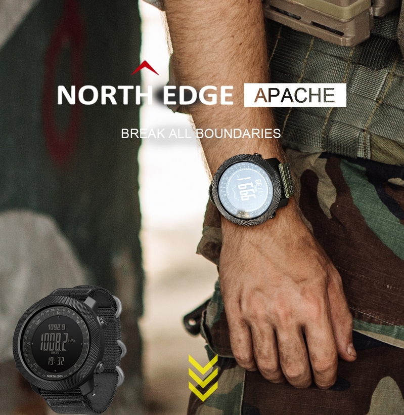 Чоловічий тактичний годинник North Edge Apache Rubber з компасом, чорний — фото 3