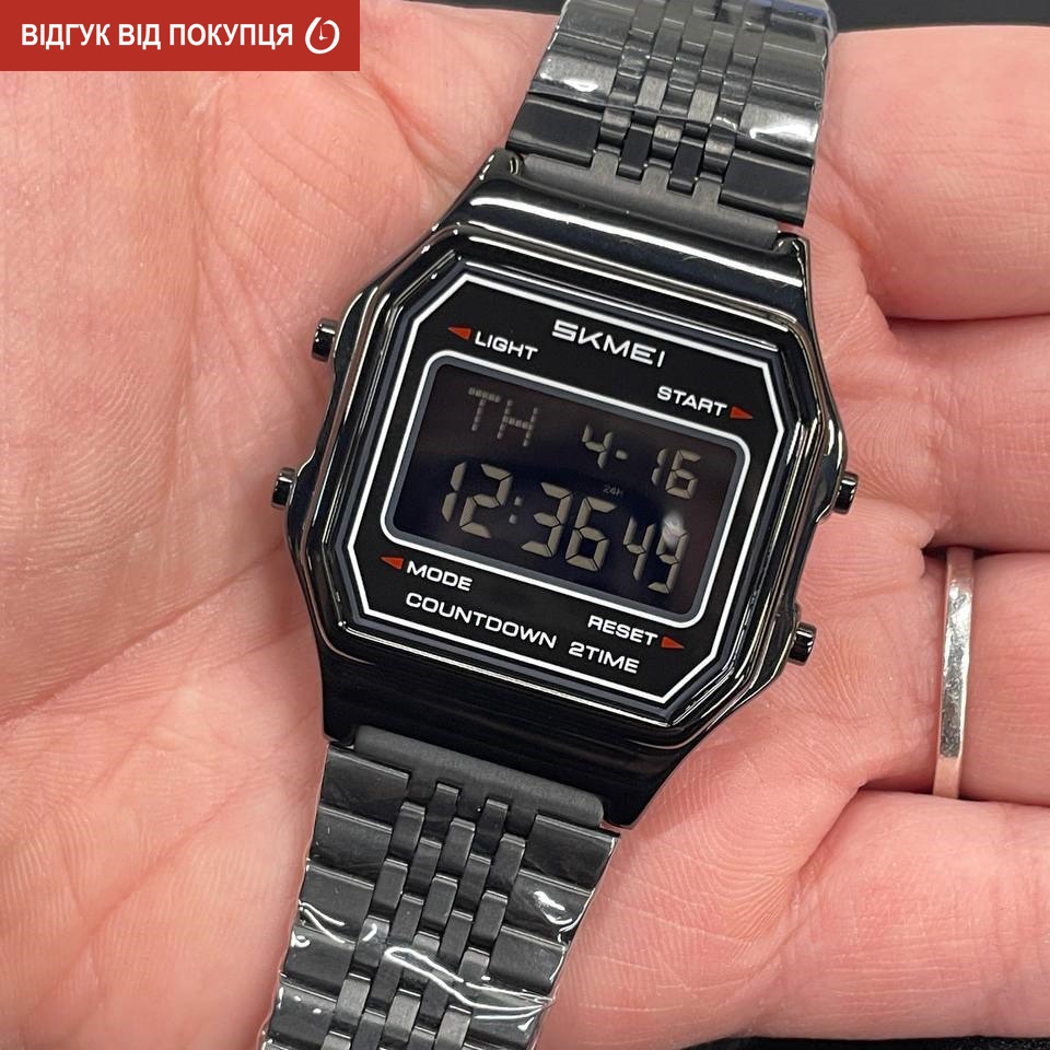 Чоловічий годинник Skmei Popular Nano 2082, цифровий, чорний, сталевий браслет — фото 7