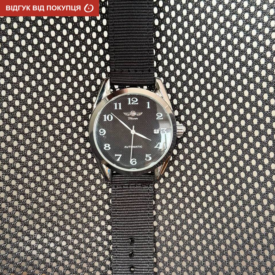 Чоловічий механічний годинник Winner Handsome Textile Black 2255 з автозаводом, 2 ремінці — фото 10