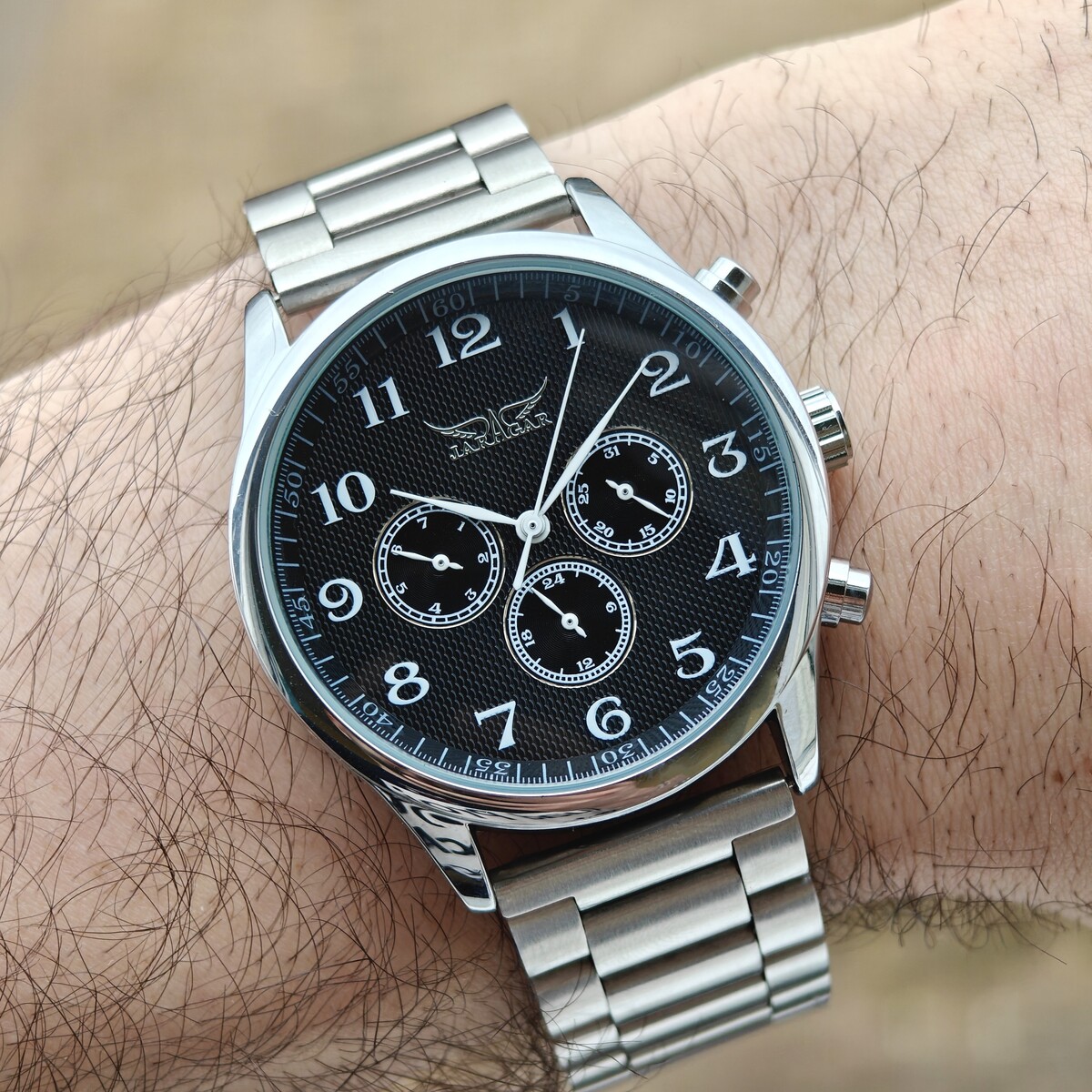 Чоловічий механічний годинник Jaragar Elite Pure Silver з автозаводом і 2 ремінцями — фото 7