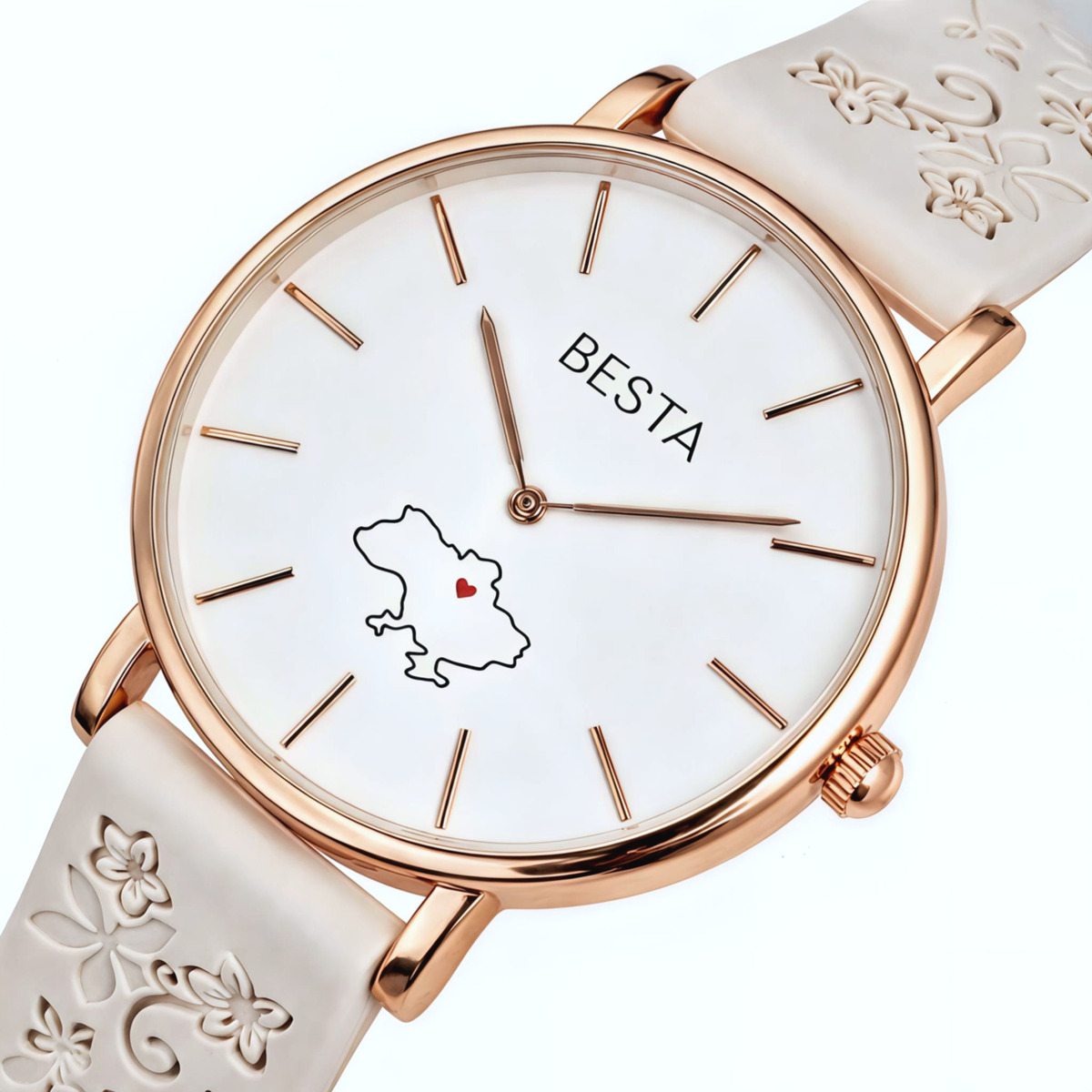 Унісекс годинник Besta Love UA Beige Flower 2329 з 2 ремінцями, золотистий