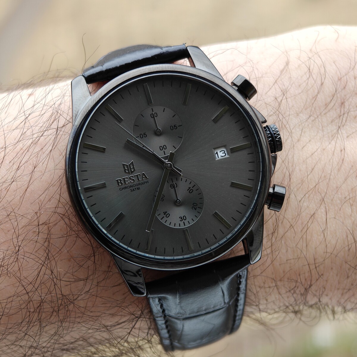 Чоловічий годинник Besta Mars Premium Leather Black 2330 з двома ремінцями — фото 7