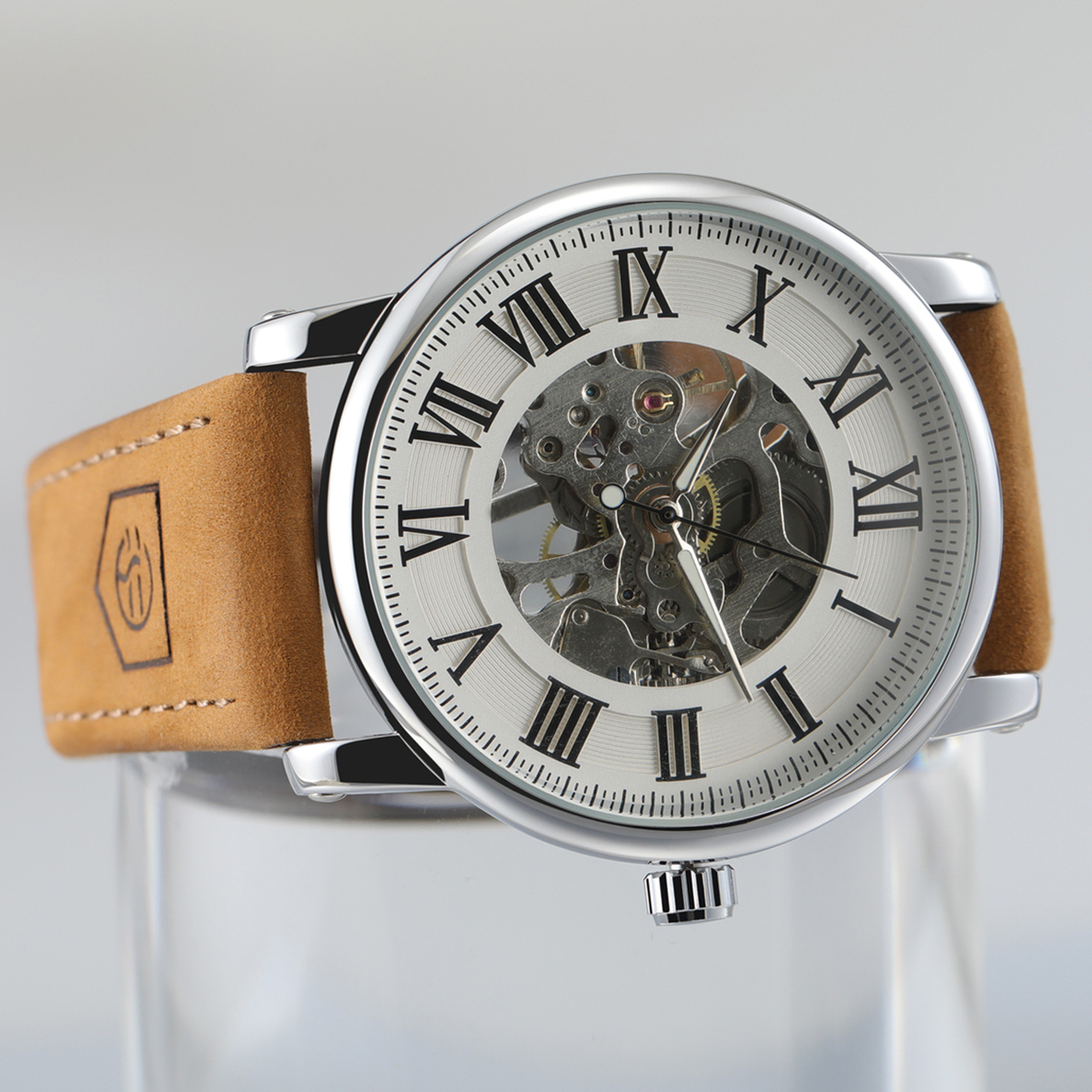 Чоловічий механічний годинник Forsining Vintage Pro 1798 з білим циферблатом — фото 5
