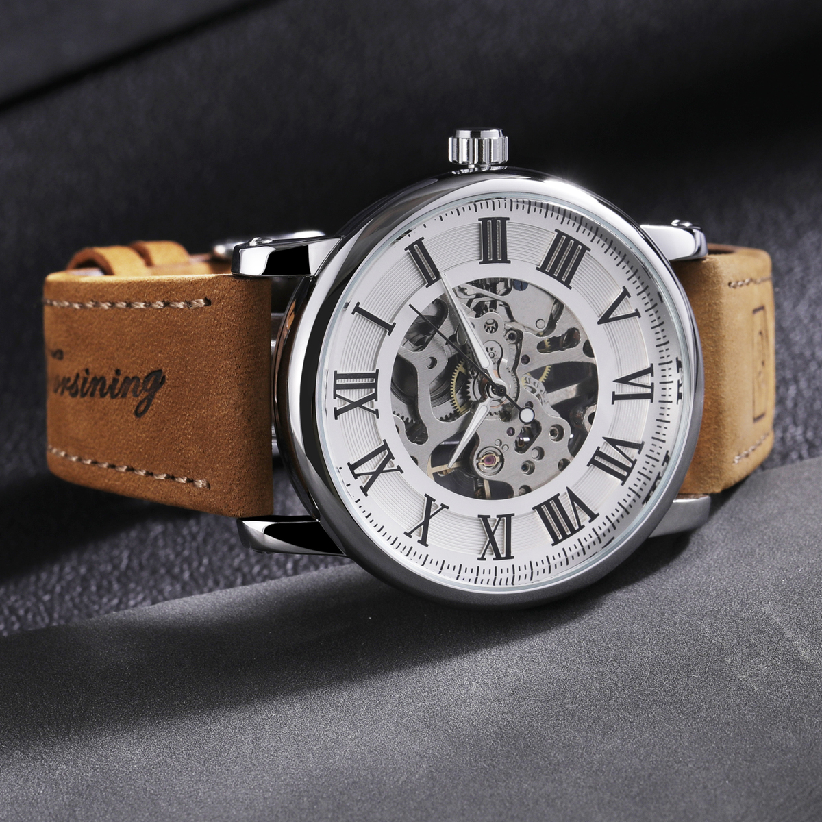 Чоловічий механічний годинник Forsining Vintage Pro 1798 з білим циферблатом — фото 6