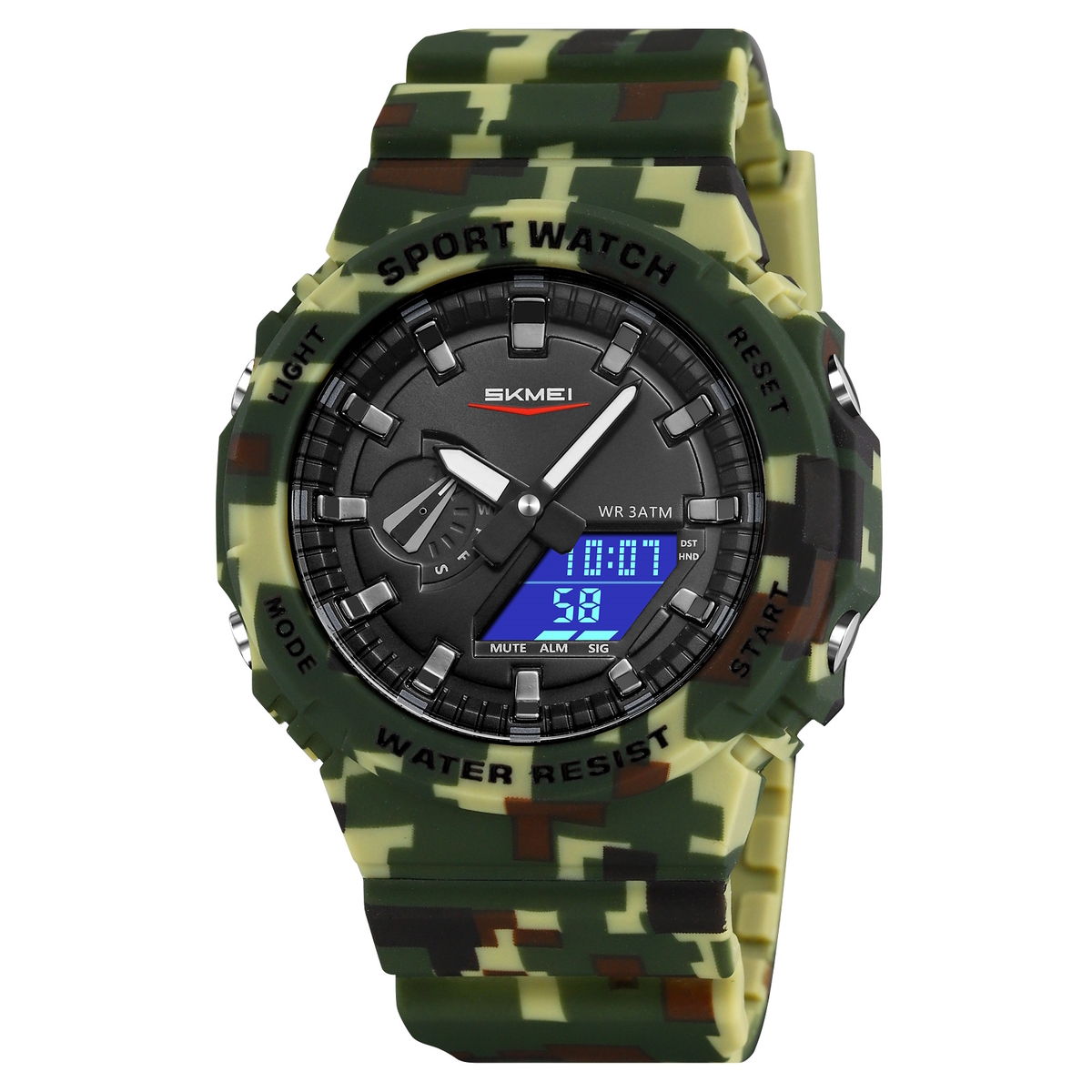 Чоловічий годинник Skmei Strong Pro 1795 хакі з комбінованим циферблатом — фото 1