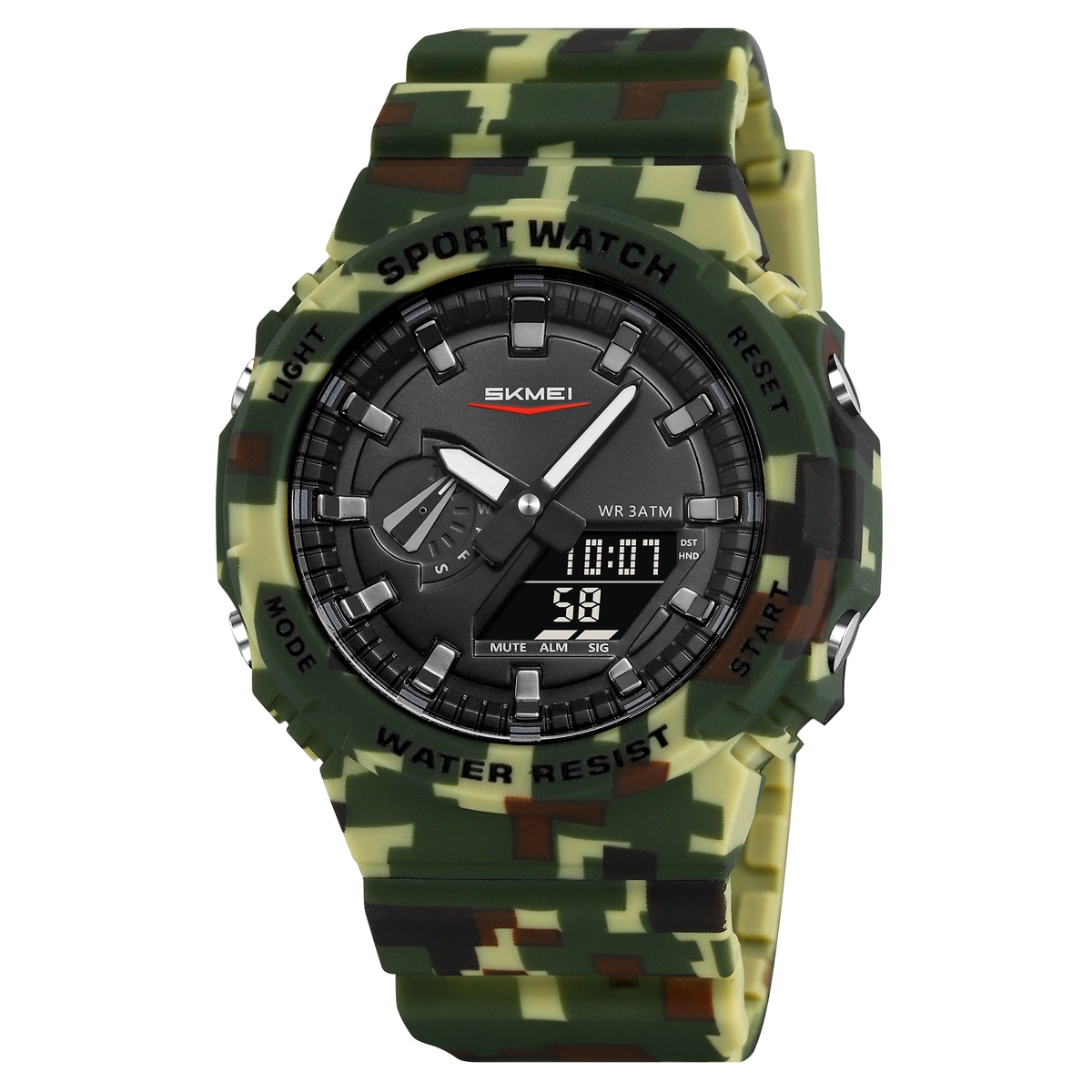 Чоловічий годинник Skmei Strong Pro 1795 хакі з комбінованим циферблатом — фото 2