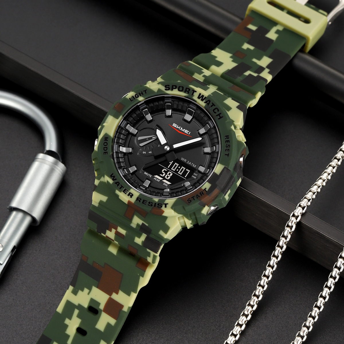 Чоловічий годинник Skmei Strong Pro 1795 хакі з комбінованим циферблатом — фото 3