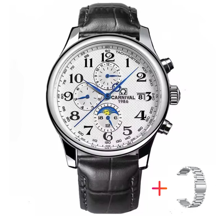 Чоловічий механічний годинник Carnival Masters Silver Metal 2200, 2 ремінці — фото 8