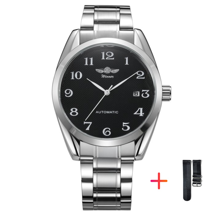 Чоловічий механічний годинник Winner Handsome Textile Black 2255 з автозаводом, 2 ремінці — фото 8