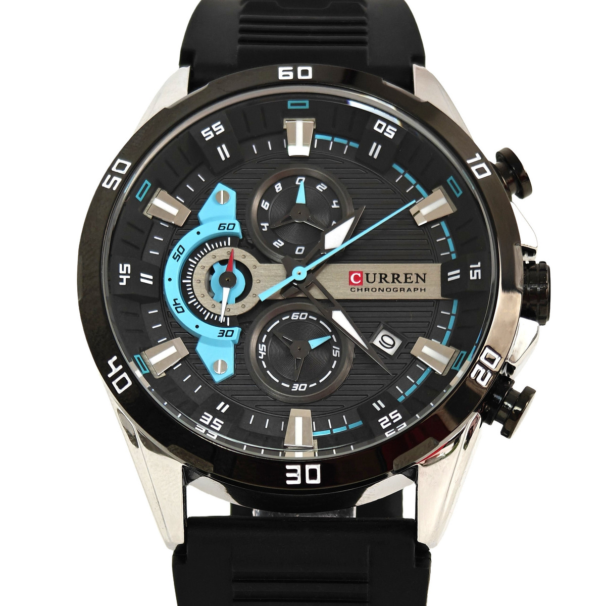 Чоловічий годинник Curren Roberto Elastic Black 2166 з хронографом, 2 ремінці — фото 1