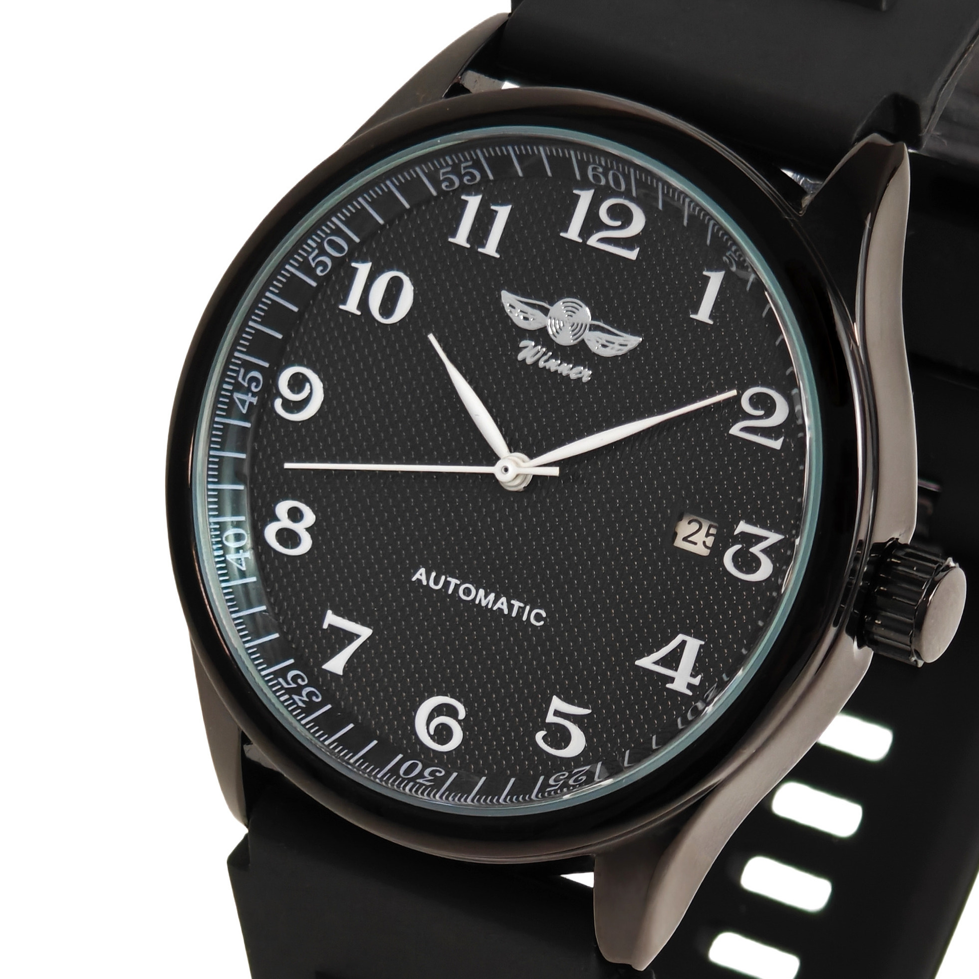 Чоловічий годинник Winner Handsome Elastic Black 2218 з автозаводом і 2 ремінцями — фото 1