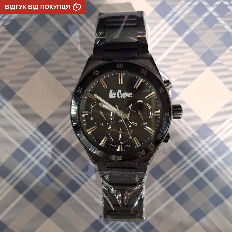 Чоловічий годинник Lee Cooper Hit Black 1976 з чорним сталевим браслетом, 43 мм — фото 10