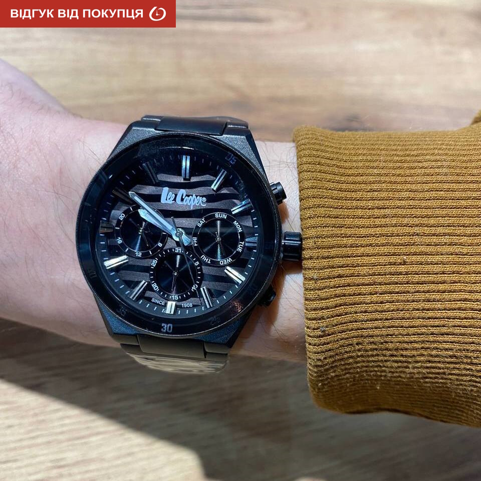 Чоловічий годинник Lee Cooper Hit Black 1976 з чорним сталевим браслетом, 43 мм — фото 8