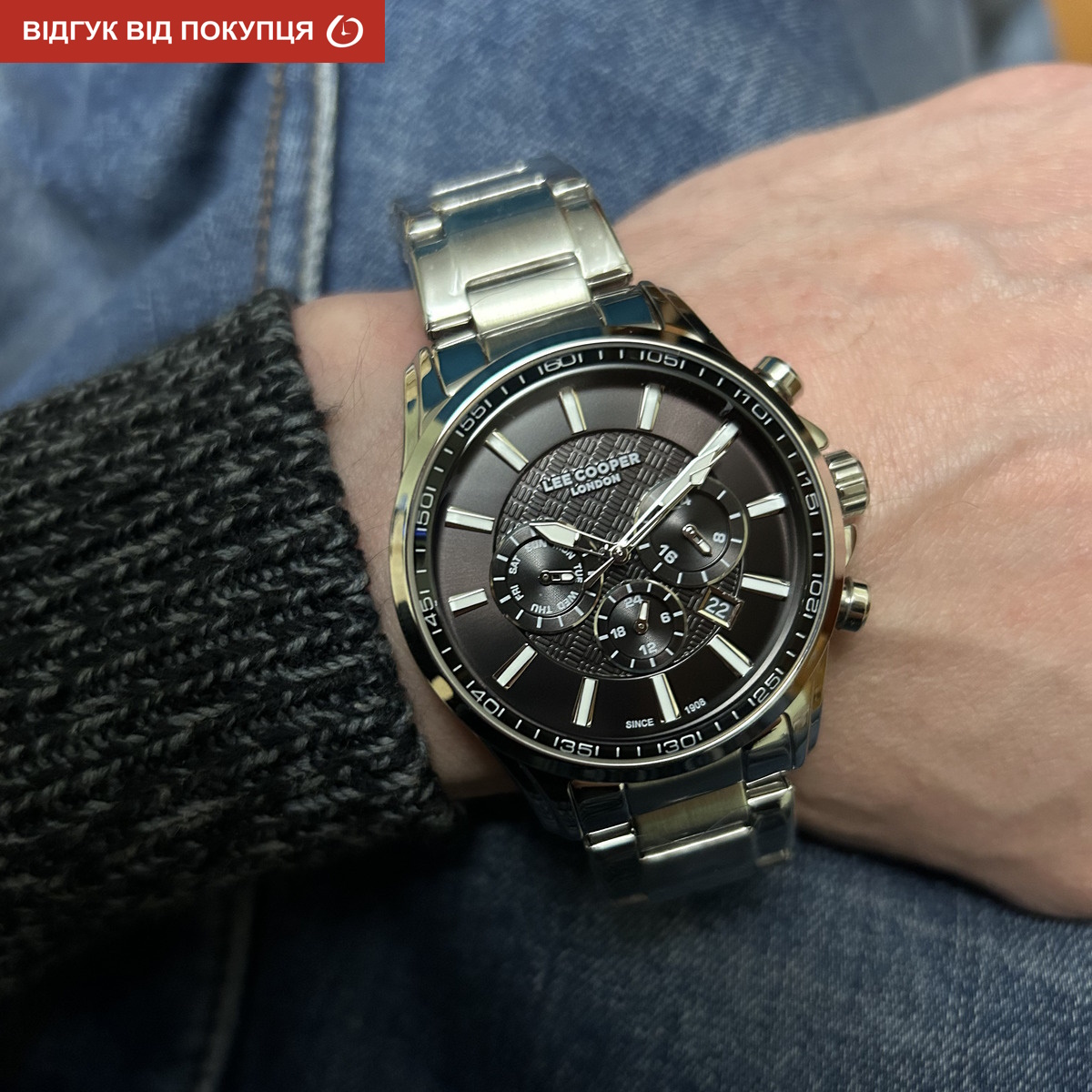 Чоловічий годинник Lee Cooper SuperMetal 1965 сріблястий з чорним циферблатом — фото 8