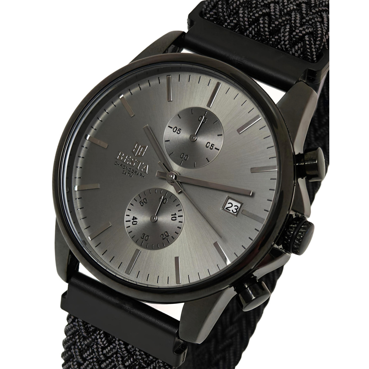 Чоловічий годинник Besta Mars Black & Gray Nylon 2154 з двома ремінцями — фото 1