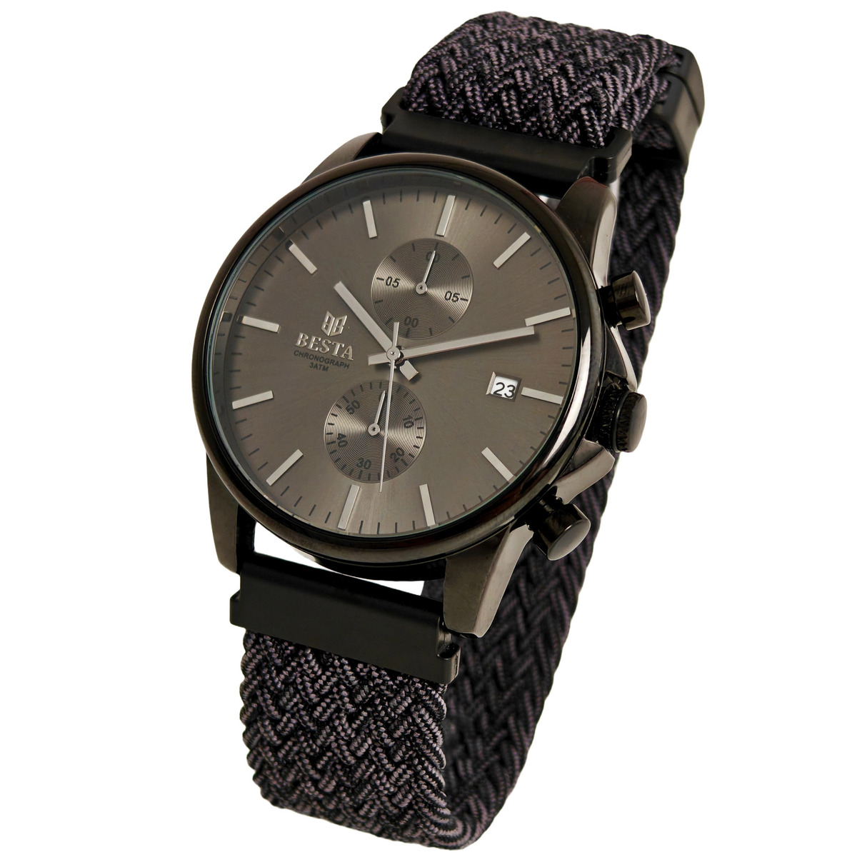 Чоловічий годинник Besta Mars Black & Gray Nylon 2154 з двома ремінцями — фото 2