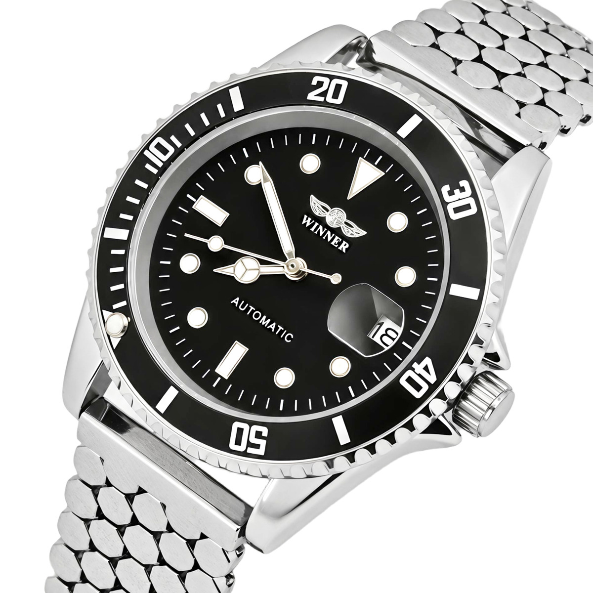 Чоловічий годинник Winner Basel Hexagon Steel 2537 з автозаводом і 2 ремінцями — фото 1