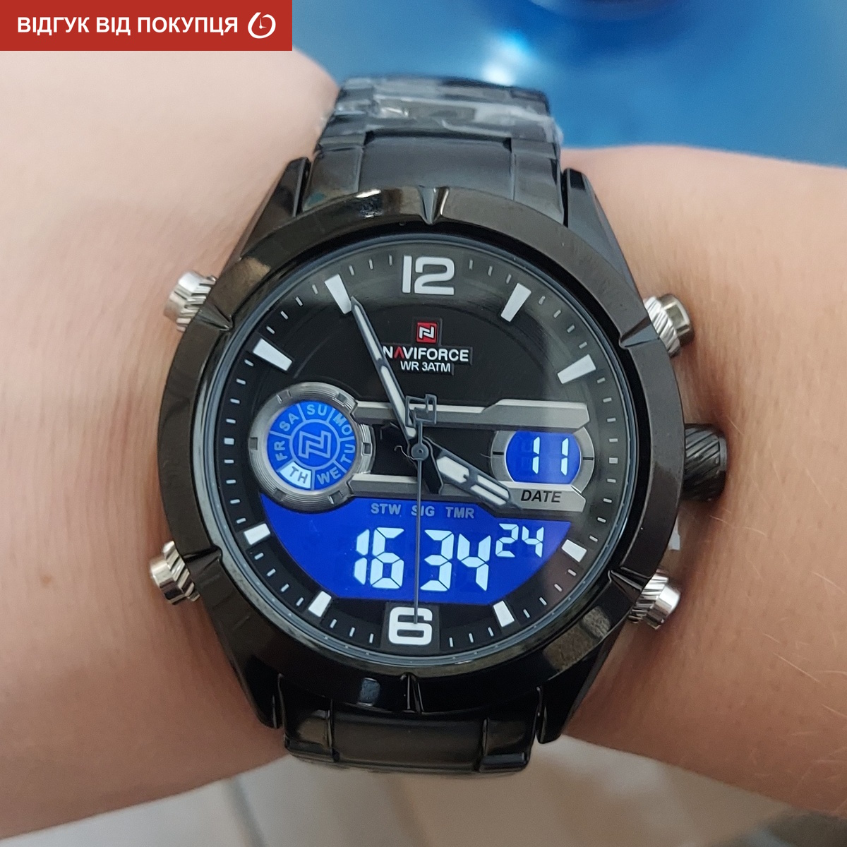 Чоловічий годинник Naviforce Aviator 2066 зі сталевим браслетом, чорний — фото 8