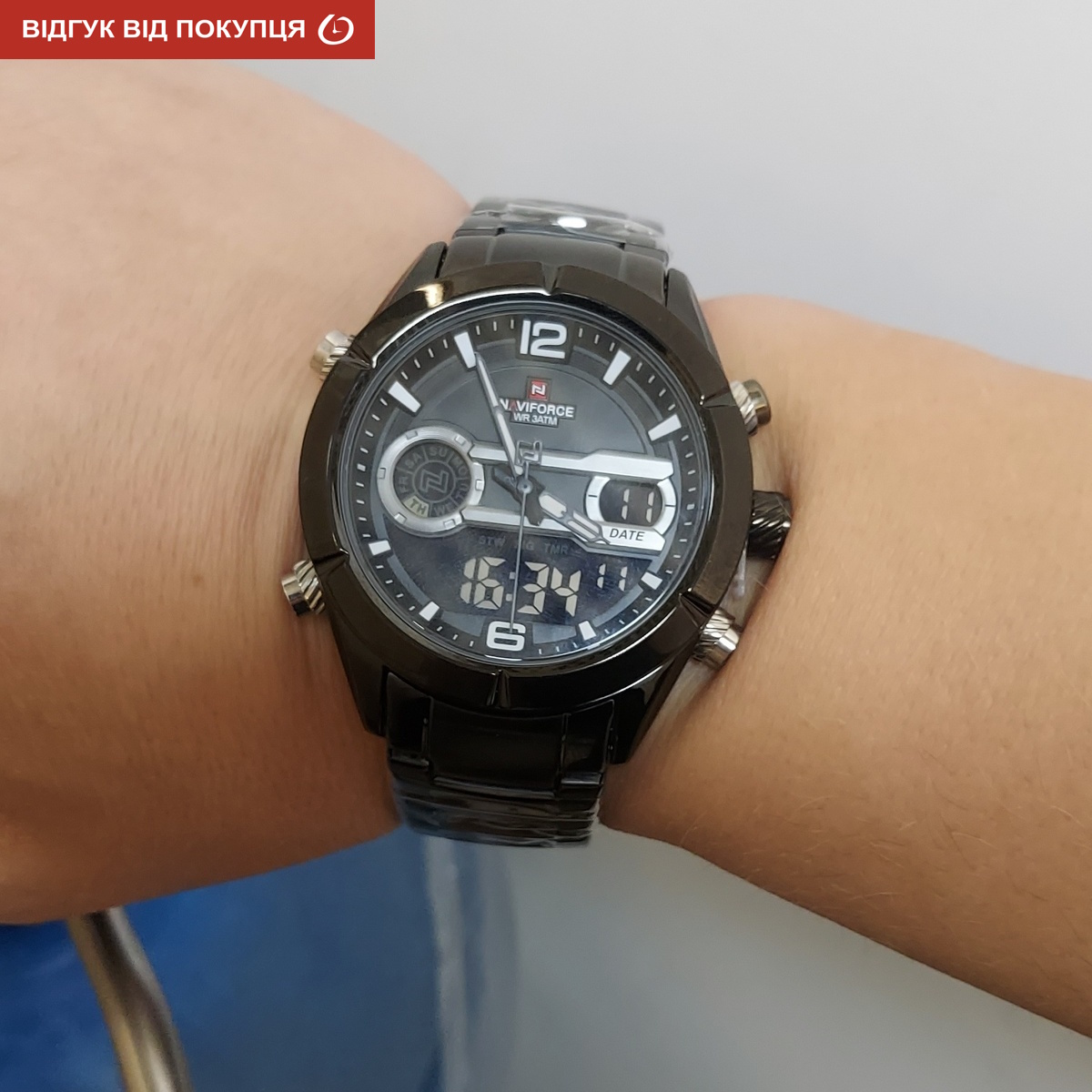 Чоловічий годинник Naviforce Aviator 2066 зі сталевим браслетом, чорний — фото 10
